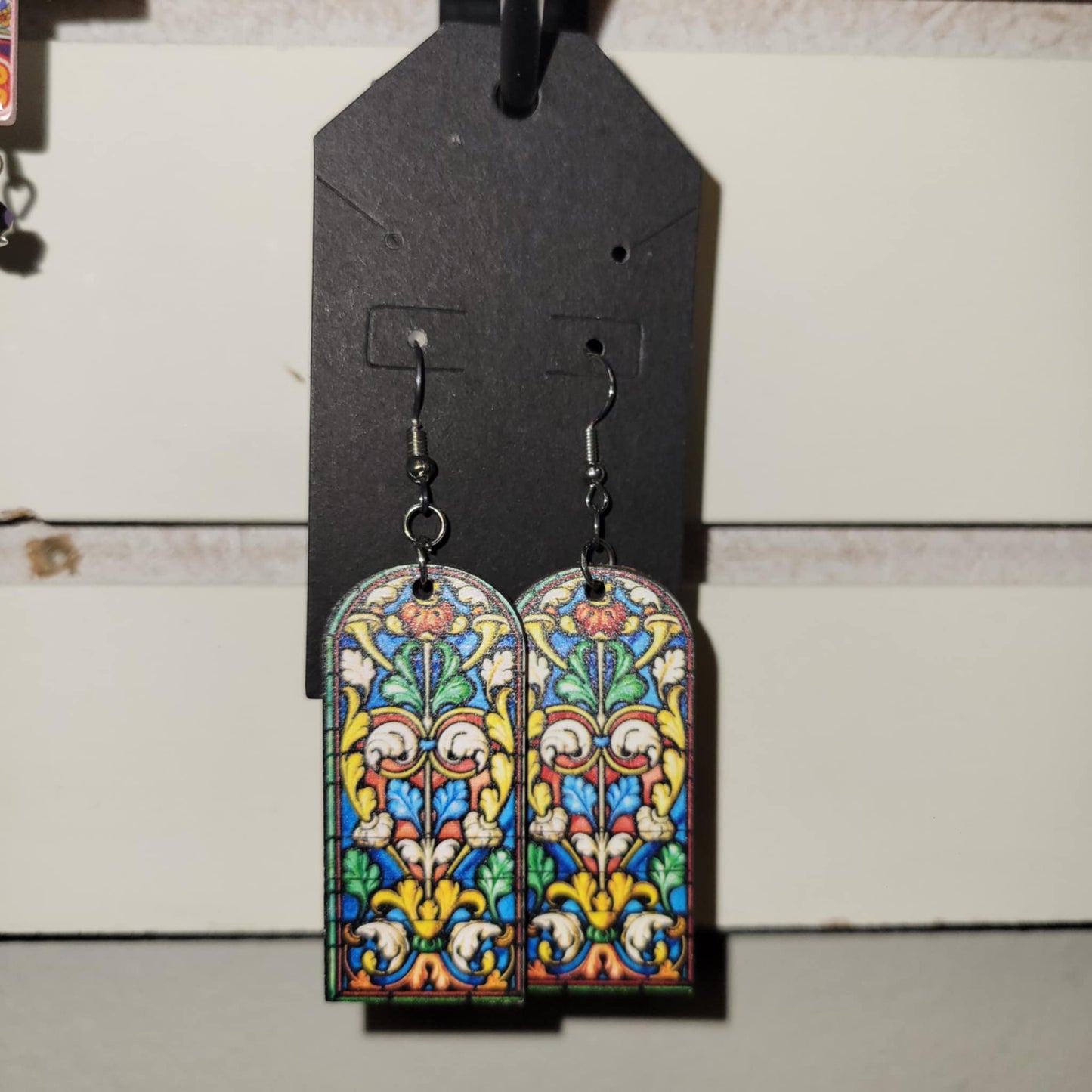 Stainglass wooden earrings
