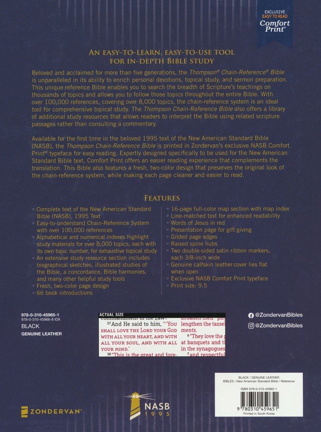 NASB Thompson Chain-Reference Bible, Comfort Print--calfskin leather, black