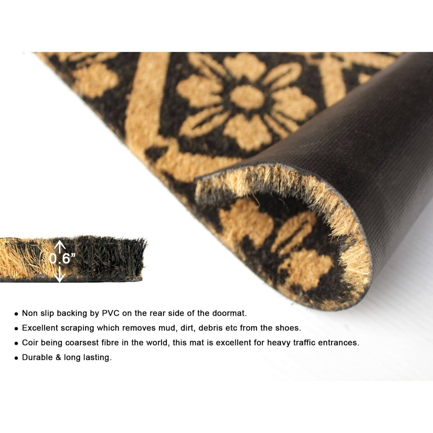 RugSmith - RugSmith Black Machine Tufted Mandala Doormat, 18" x 30"