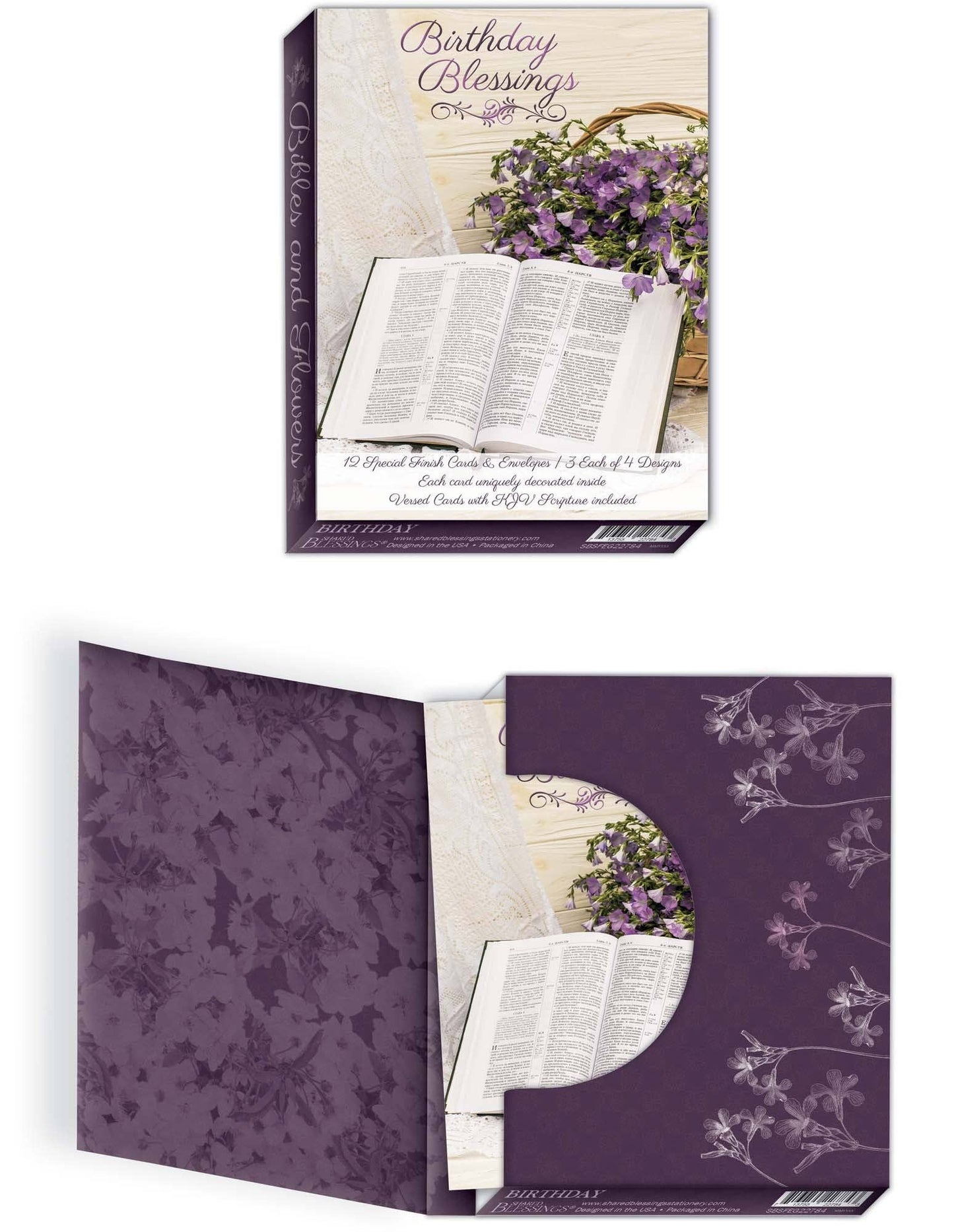 Crown Point Graphics - Bibles and Flowers, Box of 12 Assorted Birthday Cards by Shared Blessings