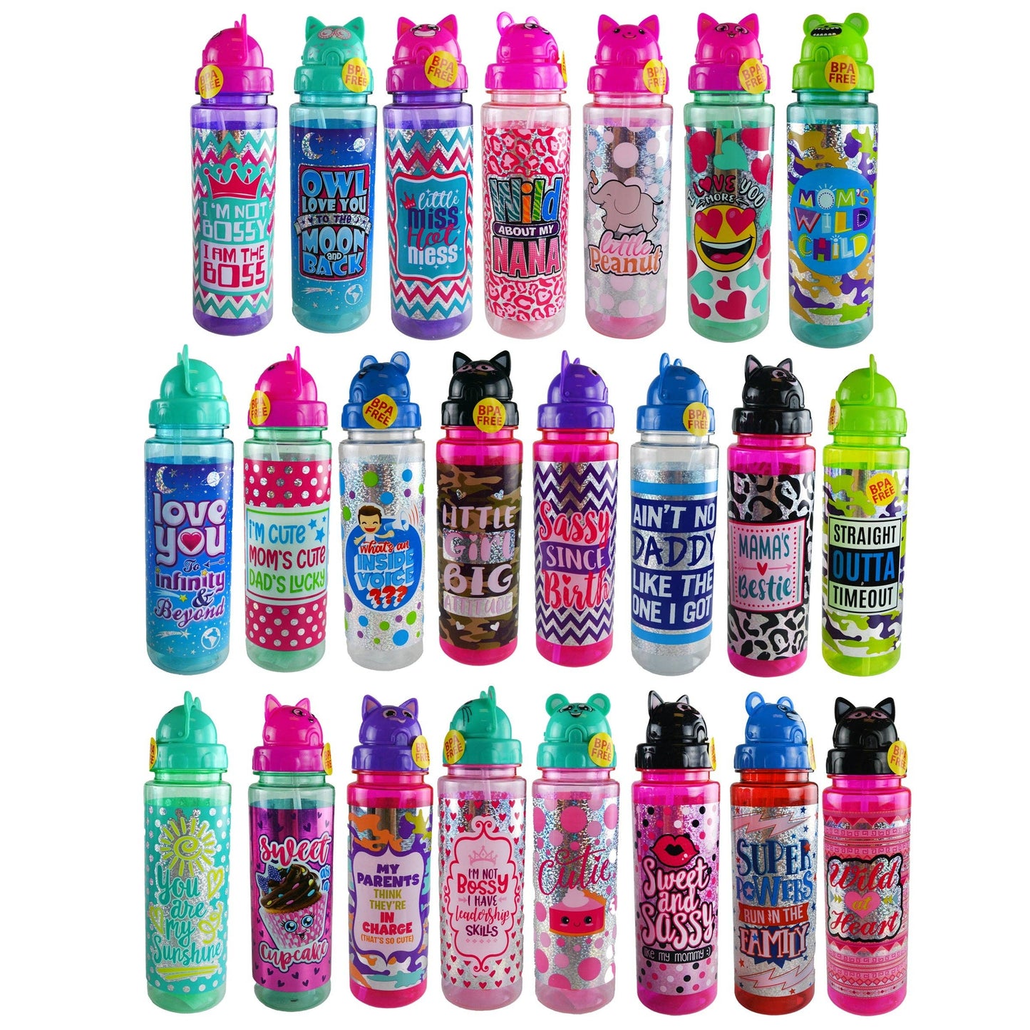 Novelty Closeout - Kids 24oz Animal Style Water Bottles Assortment