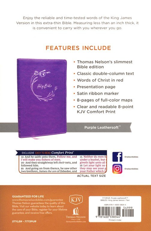 KJV Ultra Thinline Bible, Comfort Print--soft leather-look, purple