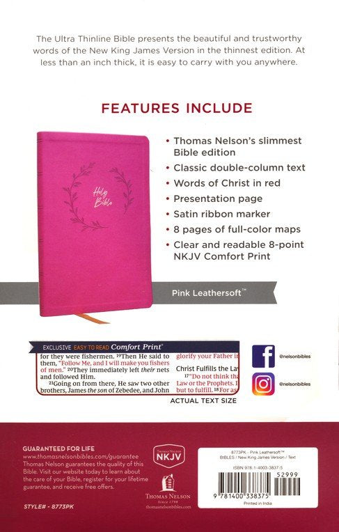 NKJV Value Ultra Thinline Bible, Comfort Print--soft leather-look, pink