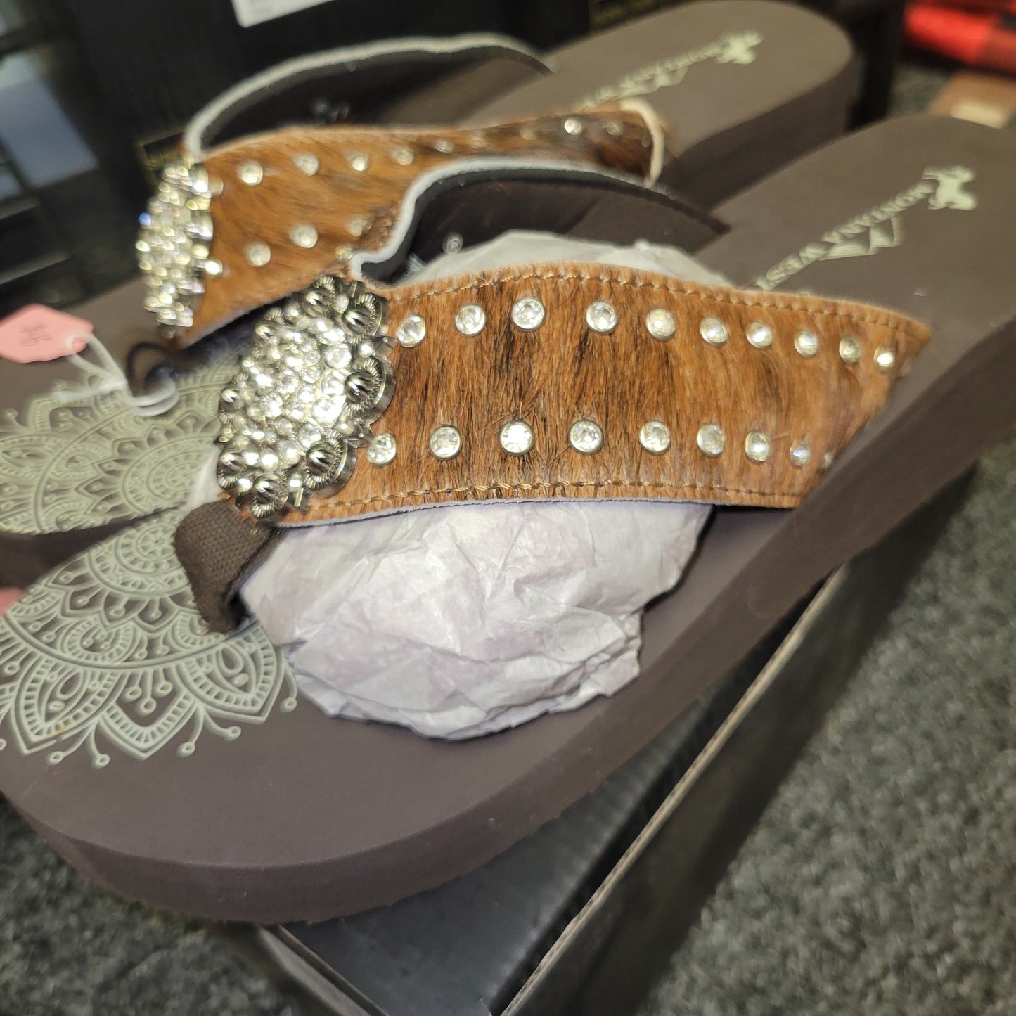 Saving Grace Tee Co- Montana West Flip Flops, Coffee Brown cowhide