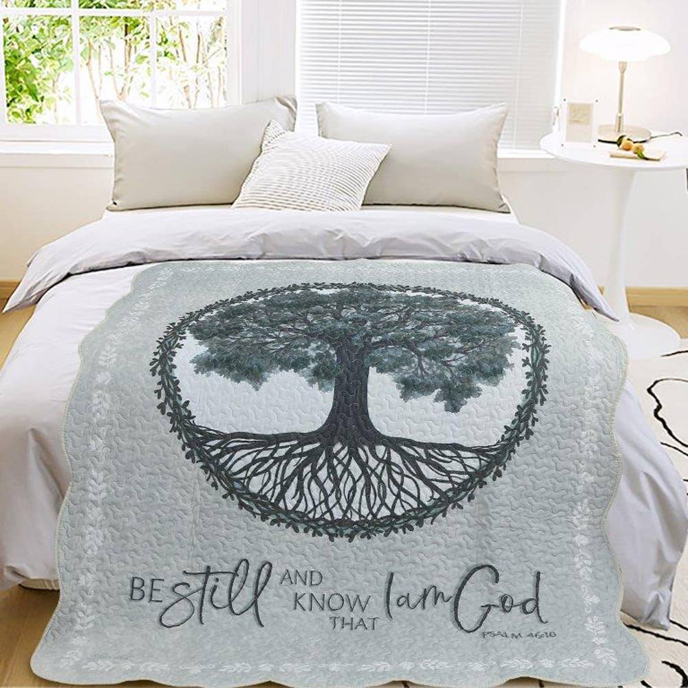 Swanson Christian Products - Quilted Throw Be Still and Know Tree 50" x 60"