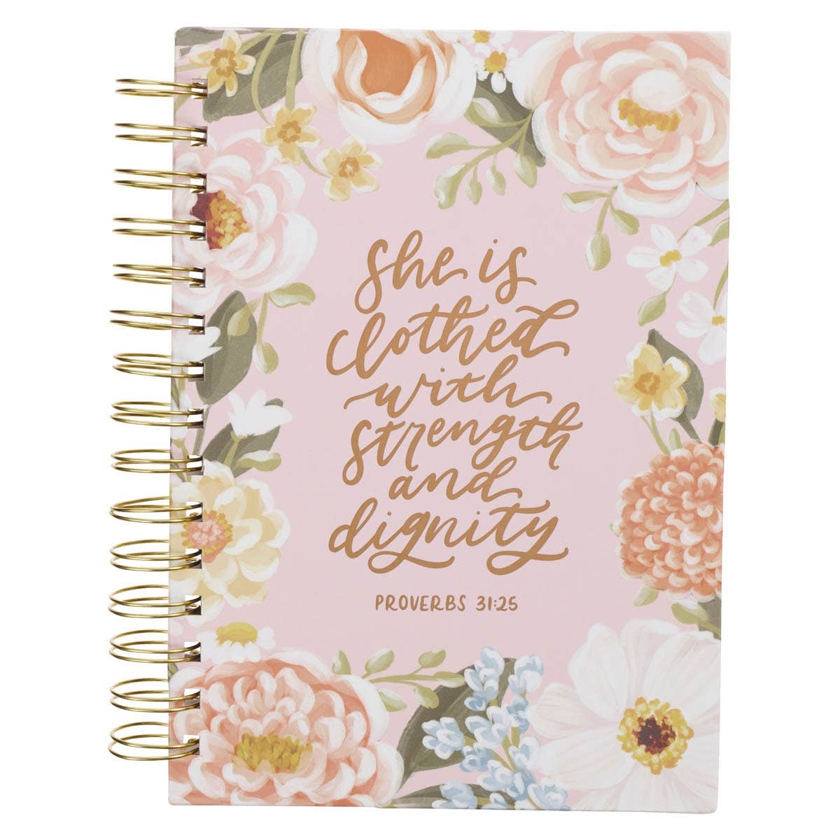 Christian Art Gifts - Journal Wirebound Pink Floral Strength & Dignity Prov. 31:25