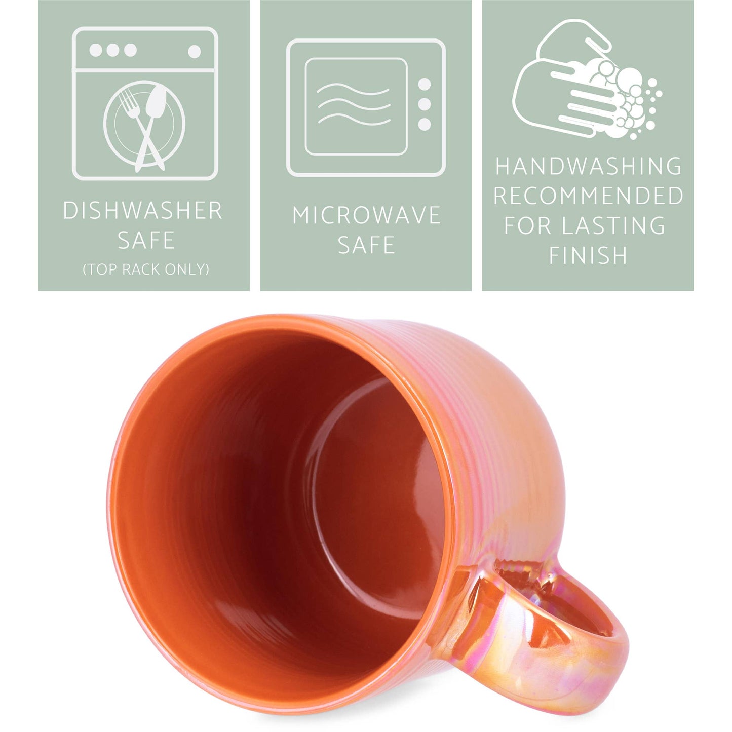 EAST AVENUE - Mug 4-Pack Orange Glossy Iridescent Reactive Glaze 17 Oz