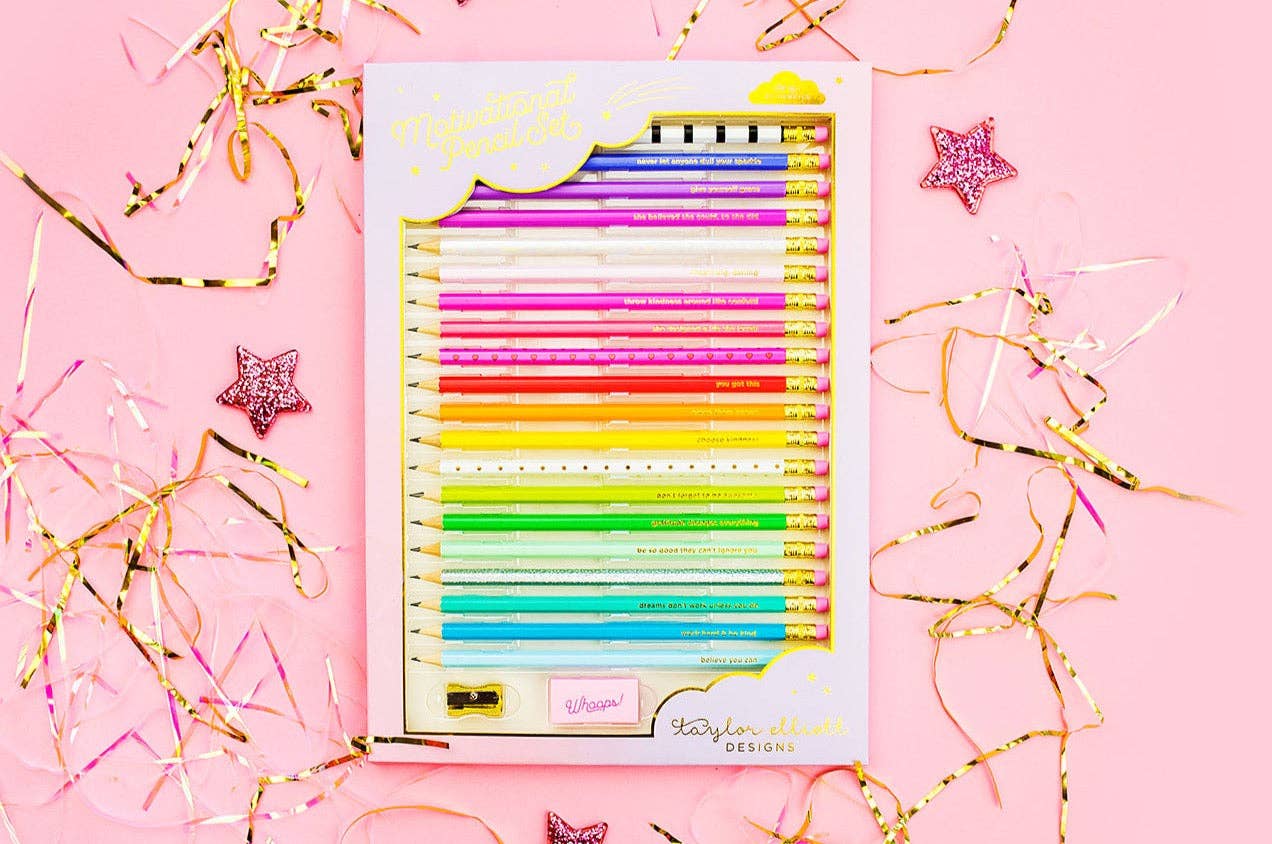 Taylor Elliott Designs Pencil Set - Motivational - Asst Colors - 22 Pcs