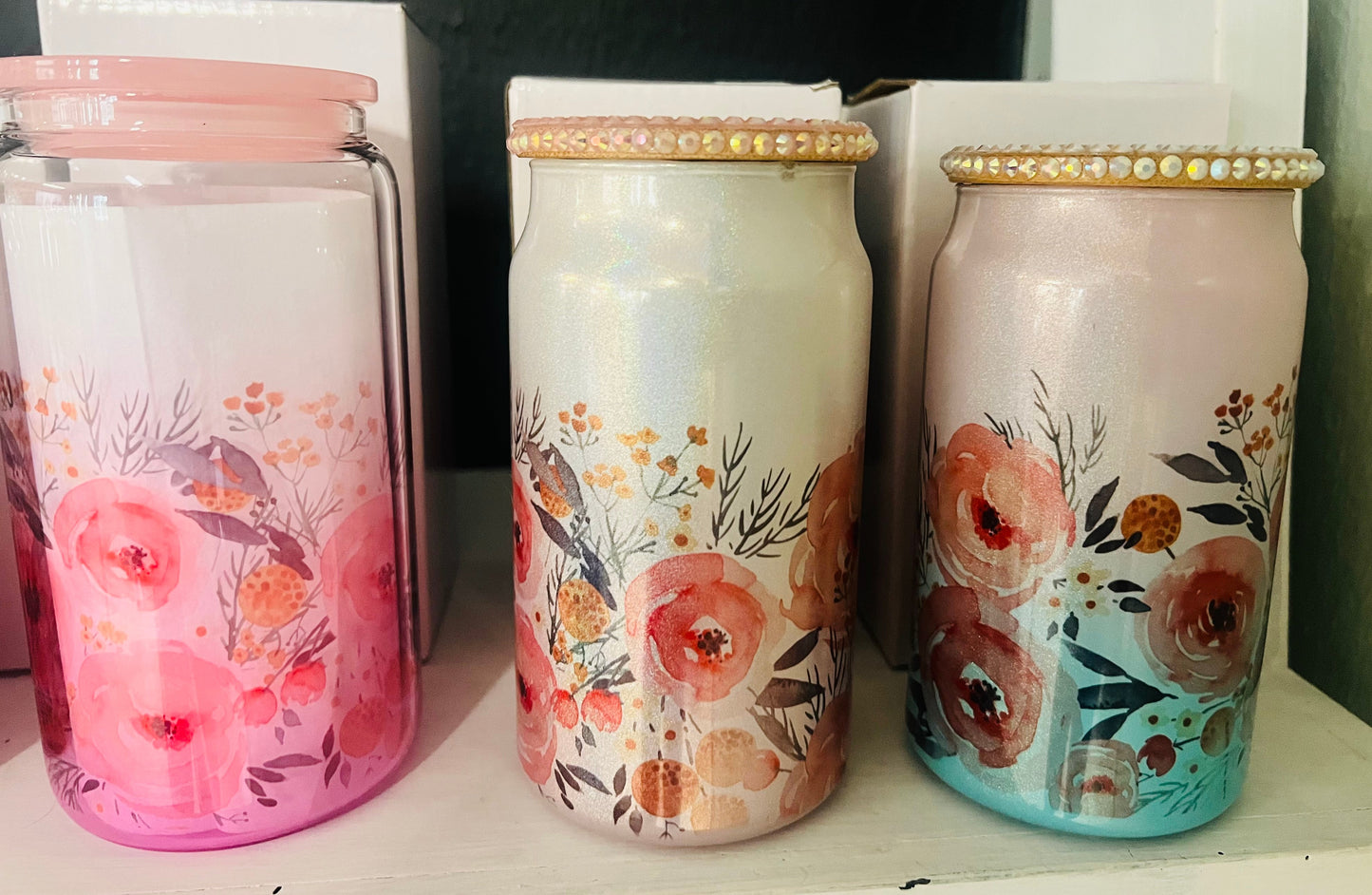 16oz Libby Glass - jelly floral