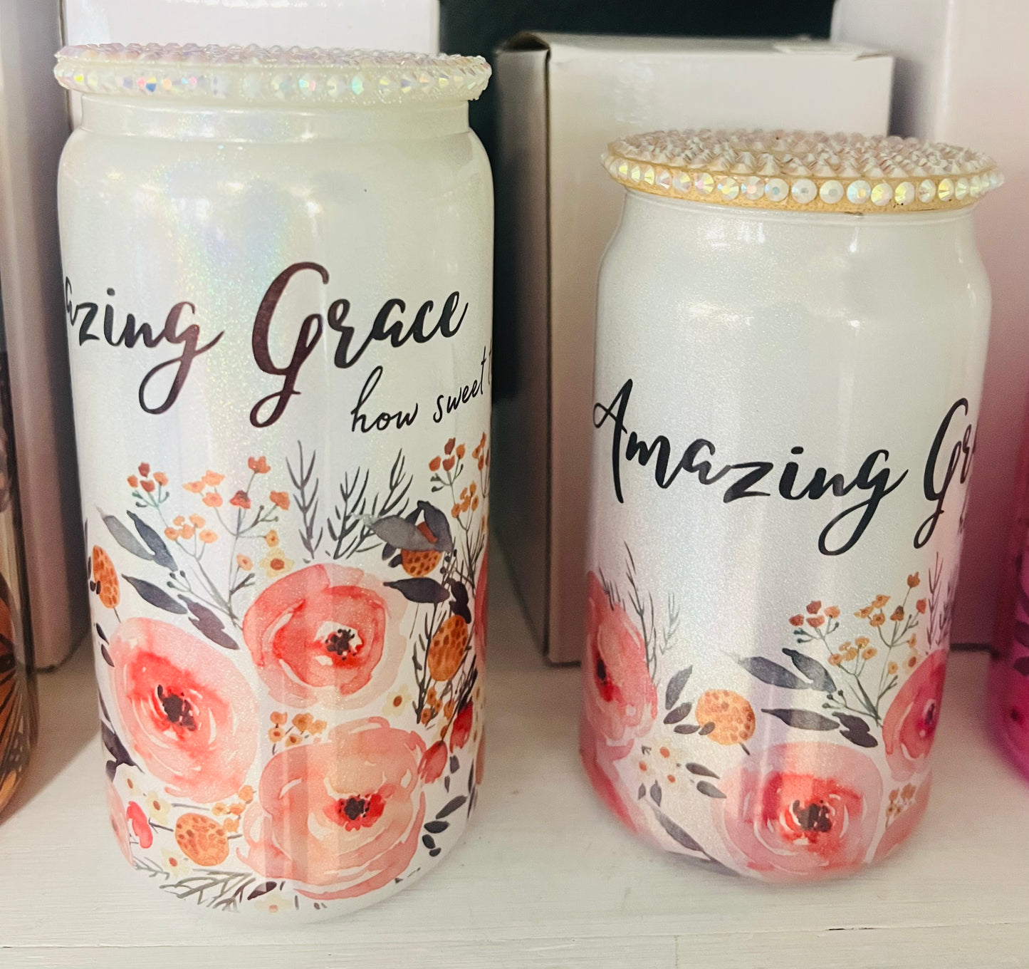 16oz Libby Glass - “Amazing Grace floral”