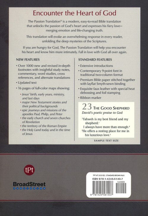 TPT New Testament with Psalms, Proverbs and Song of Songs, 2020 Edition--imitation leather, brown