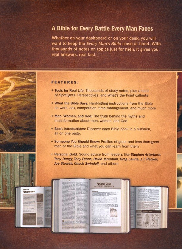 Every Man's Bible NIV, Large Print (LeatherLike, Cross Saddle Tan, Indexed), LeatherLike, Cross Saddle Tan, With thumb index