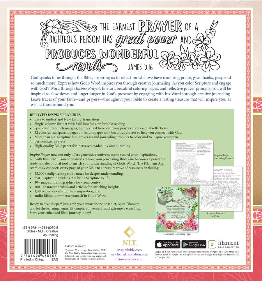 Inspire PRAYER Bible NLT, Filament Enabled