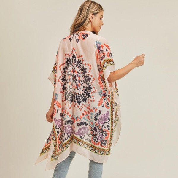 Women's Lightweight Damask Print Kimono.