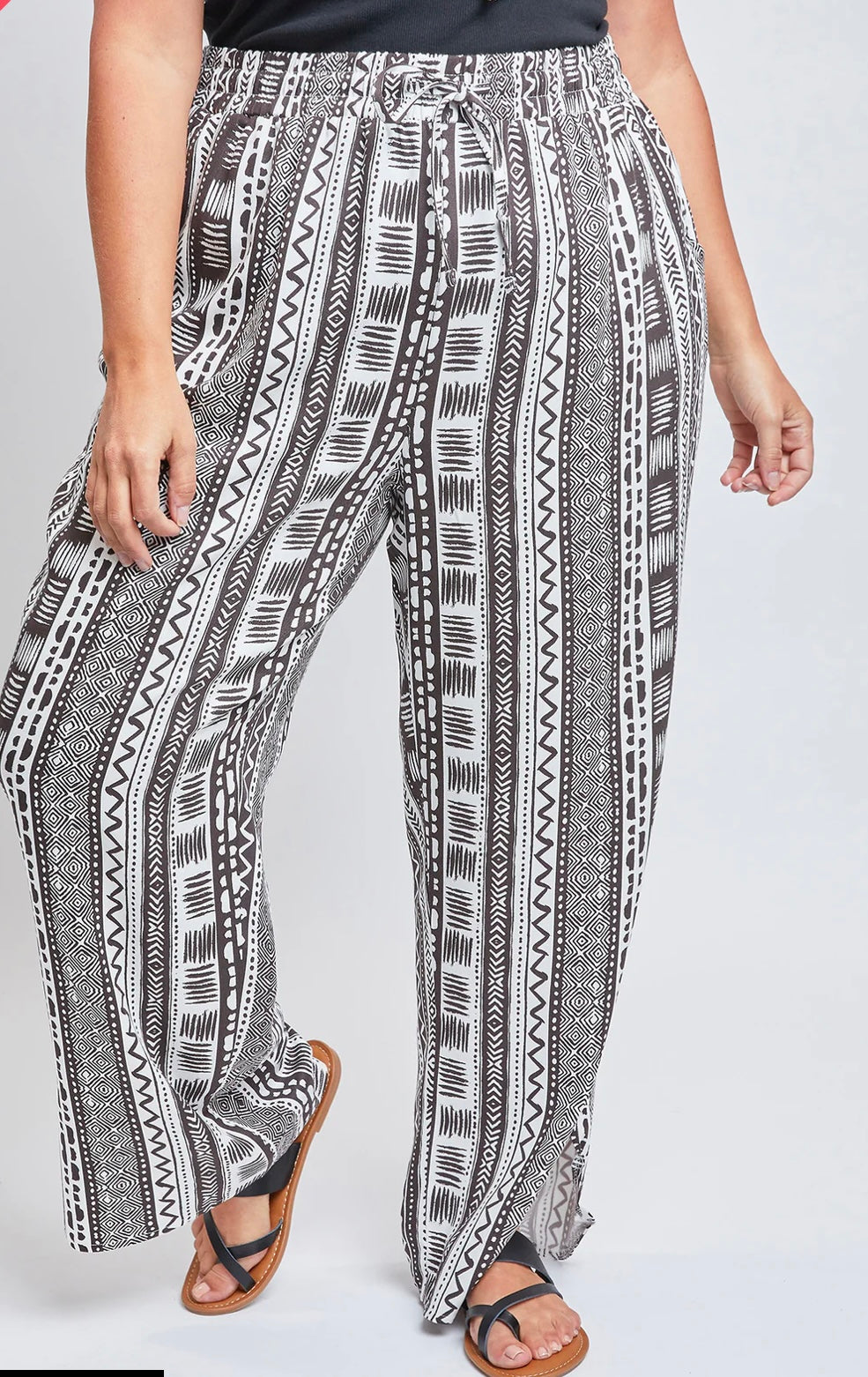 MISSY PLUS SIZE LINEN ELASTIC WAIST PANT WITH SLIT HEM