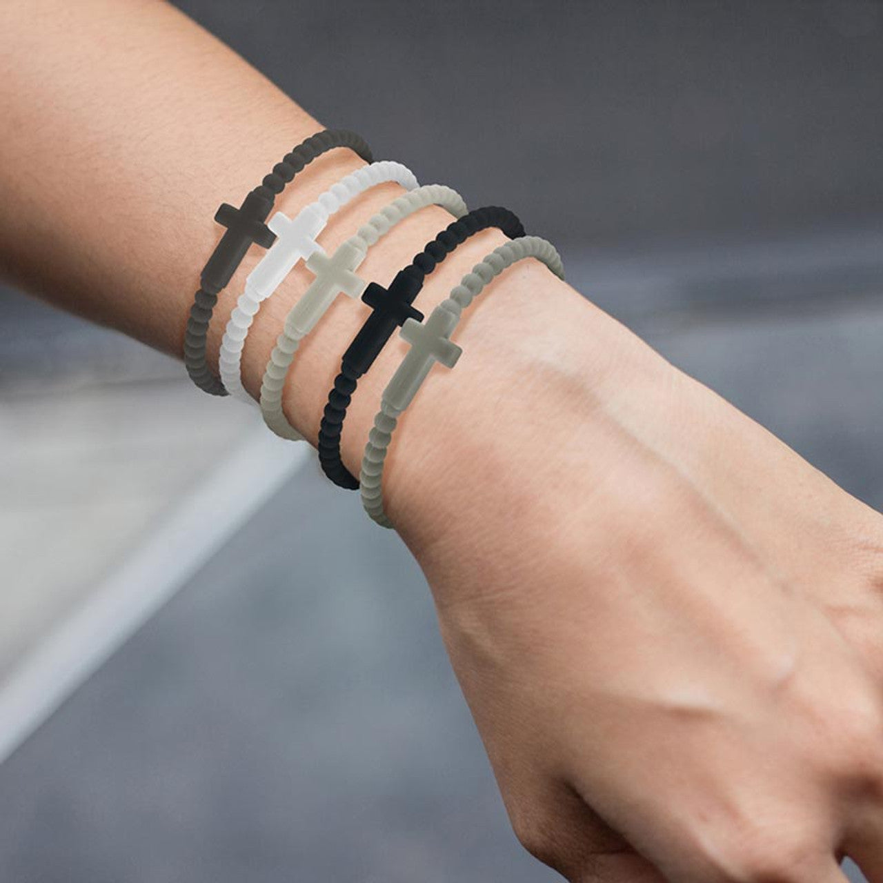 Slate Silicone Cross Bracelets Assortment