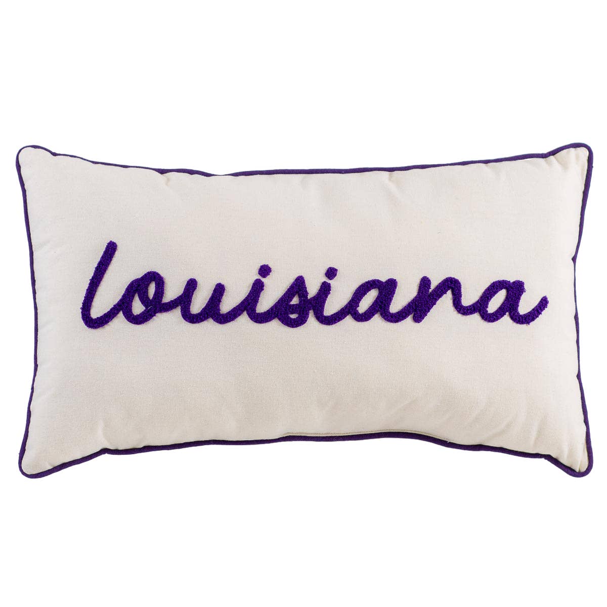 The Royal Standard - Louisiana Embroidered Pillow Soft White/Purple 12.5x22.5