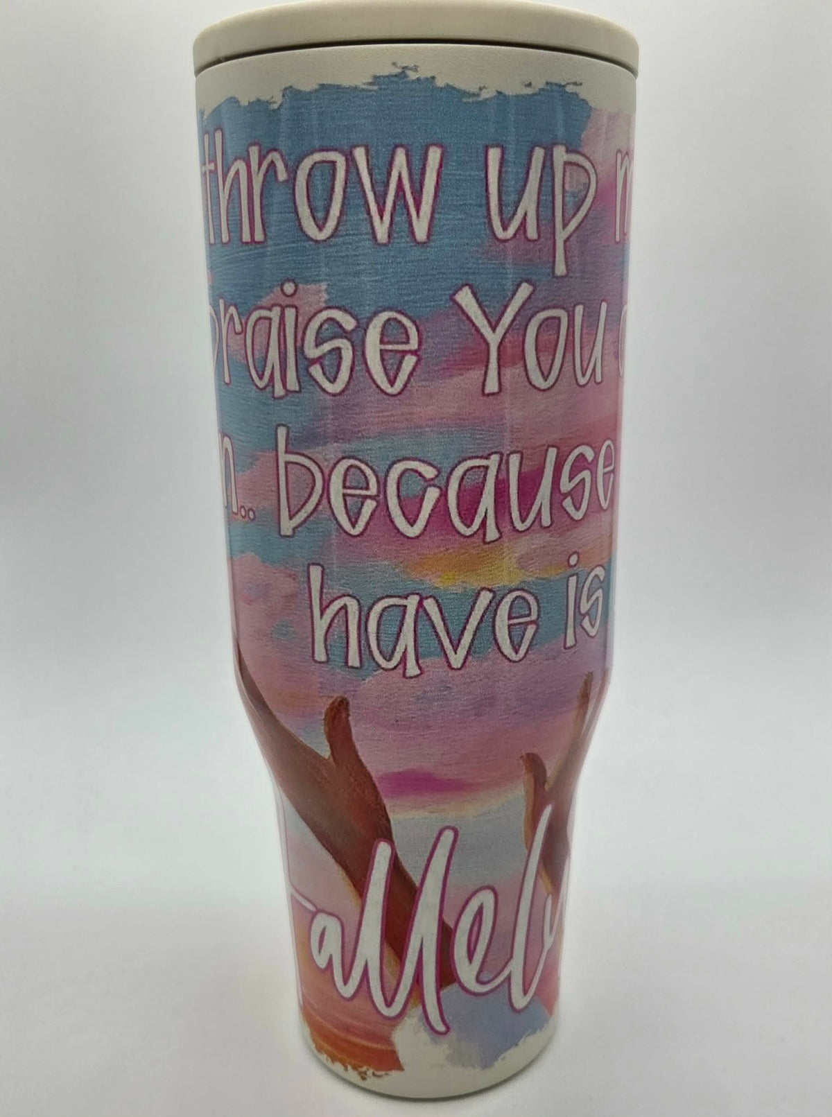 40 oz tumbler-Throw up my hands