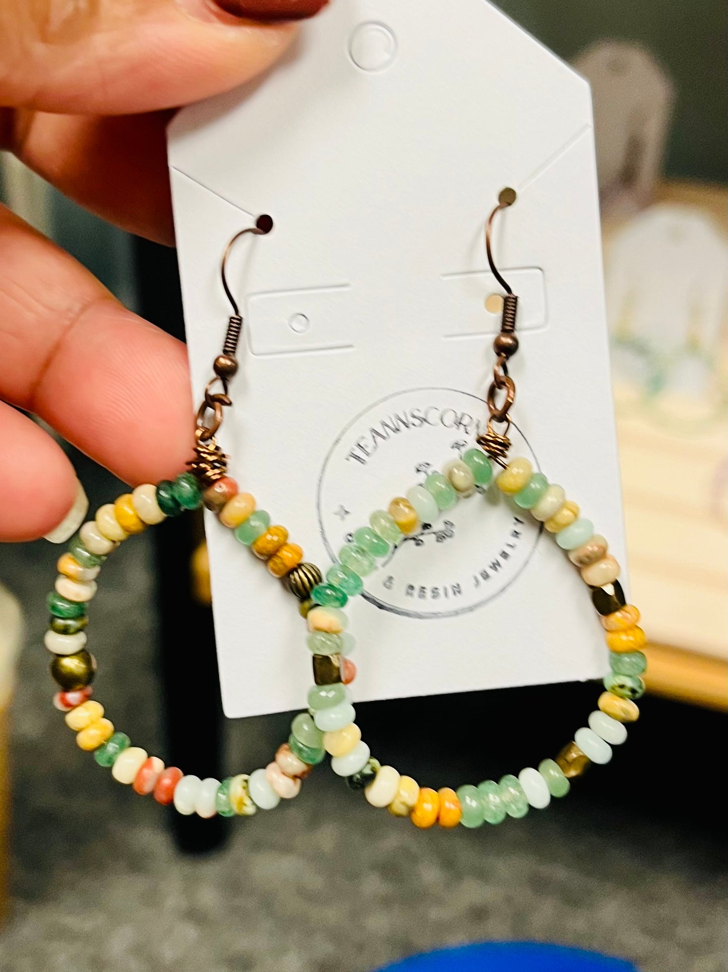 Teannscorner- bronze mulitcolor greeen brown gold beaded hoops