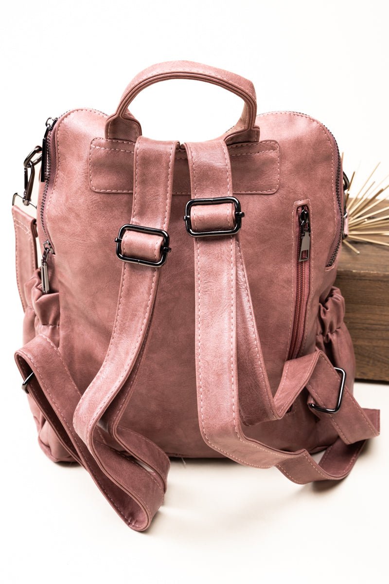THE BEST DAY MAUVE PINK FAUX LEATHER BACKPACK TOTE