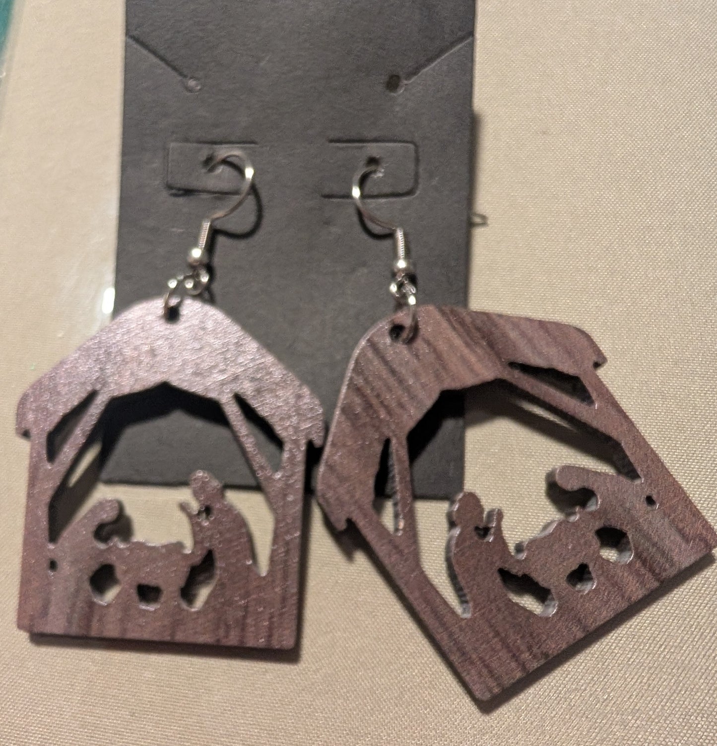 Dark Wood Manger Earrings