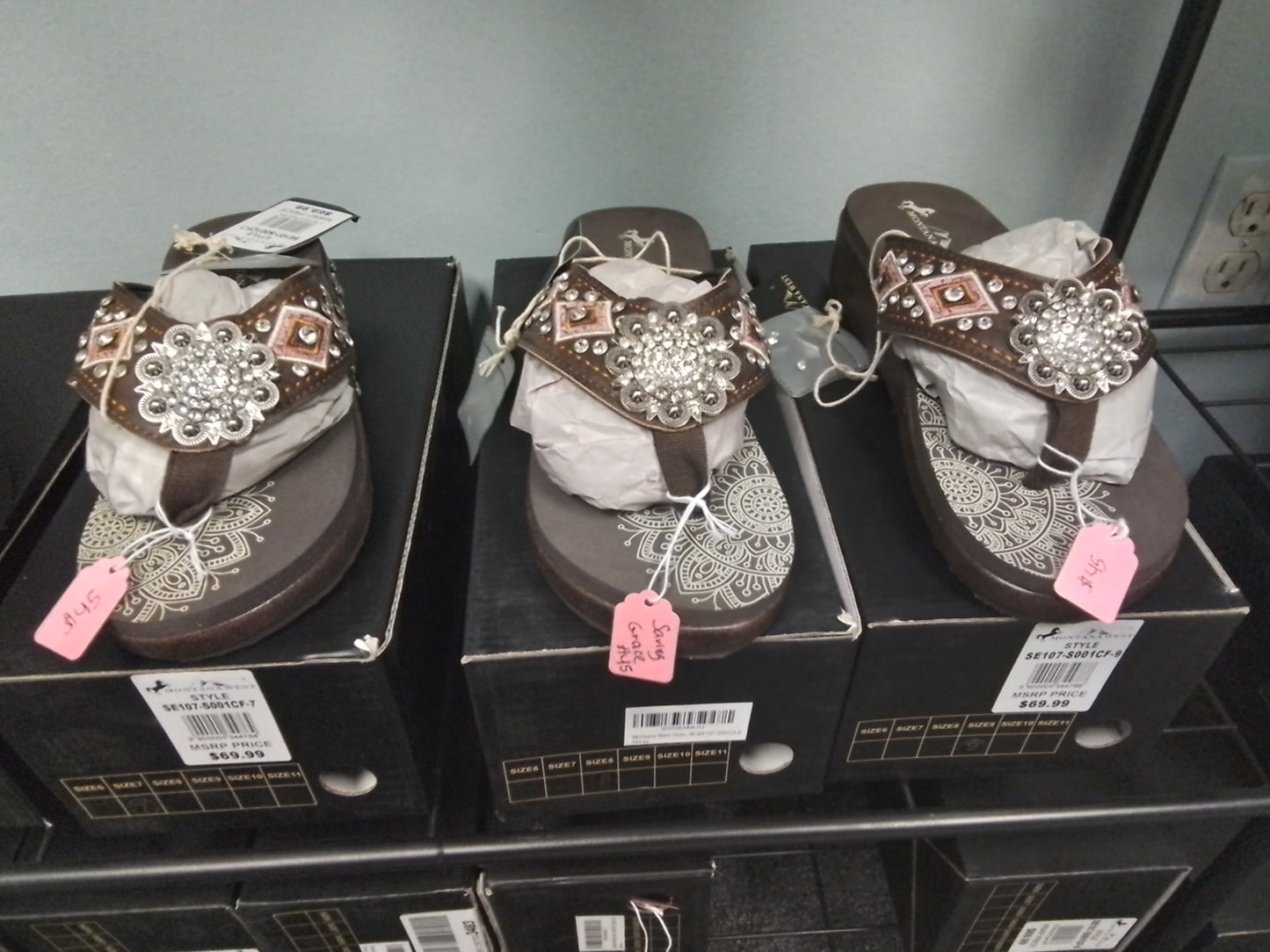 Saving Grace Tee Co- Montana West flip flops, pink with silver concho