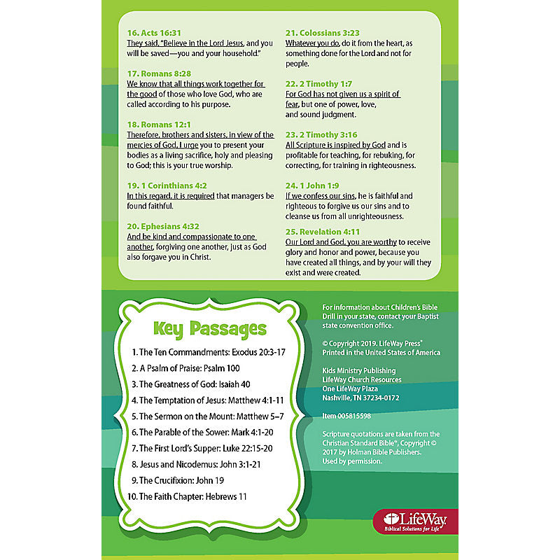 Bible Skills, Drills, & Thrills: Green Cycle CSB Verse Cards (PKG 10)