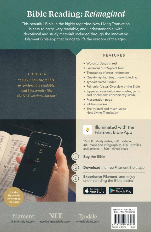 NLT Large Print Thinline Reference Zipper Bible, Filament Enabled Edition (LeatherLike, Messenger Stone & Camel