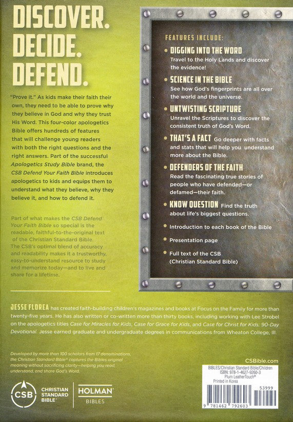 CSB Defend Your Faith Bible The Apologetics Bible for Kids, , Plum LeatherTouch Imitation Leather