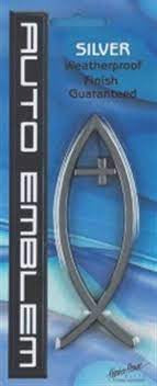 Auto Emblem - Fish With Cross Silver Large