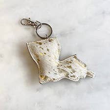 The Royal Standard - Louisiana Speckled Metallic Hide Keychain Clip White/Gold 4x4