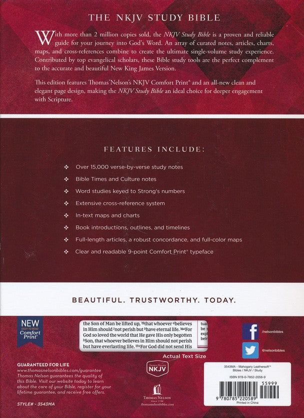 NKJV Comfort Print Study Bible, Imitation Leather, mahogany