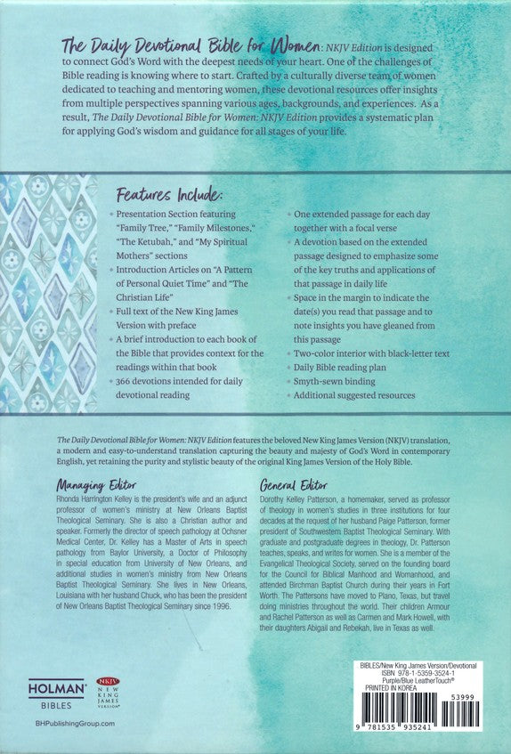 NKJV Daily Devotional Bible for Women, Purple/Blue LeatherTouch Imitation Leather