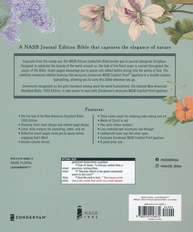 NASB 1995 Artisan Collection Bible, Comfort Print--soft leather-look, sage floral