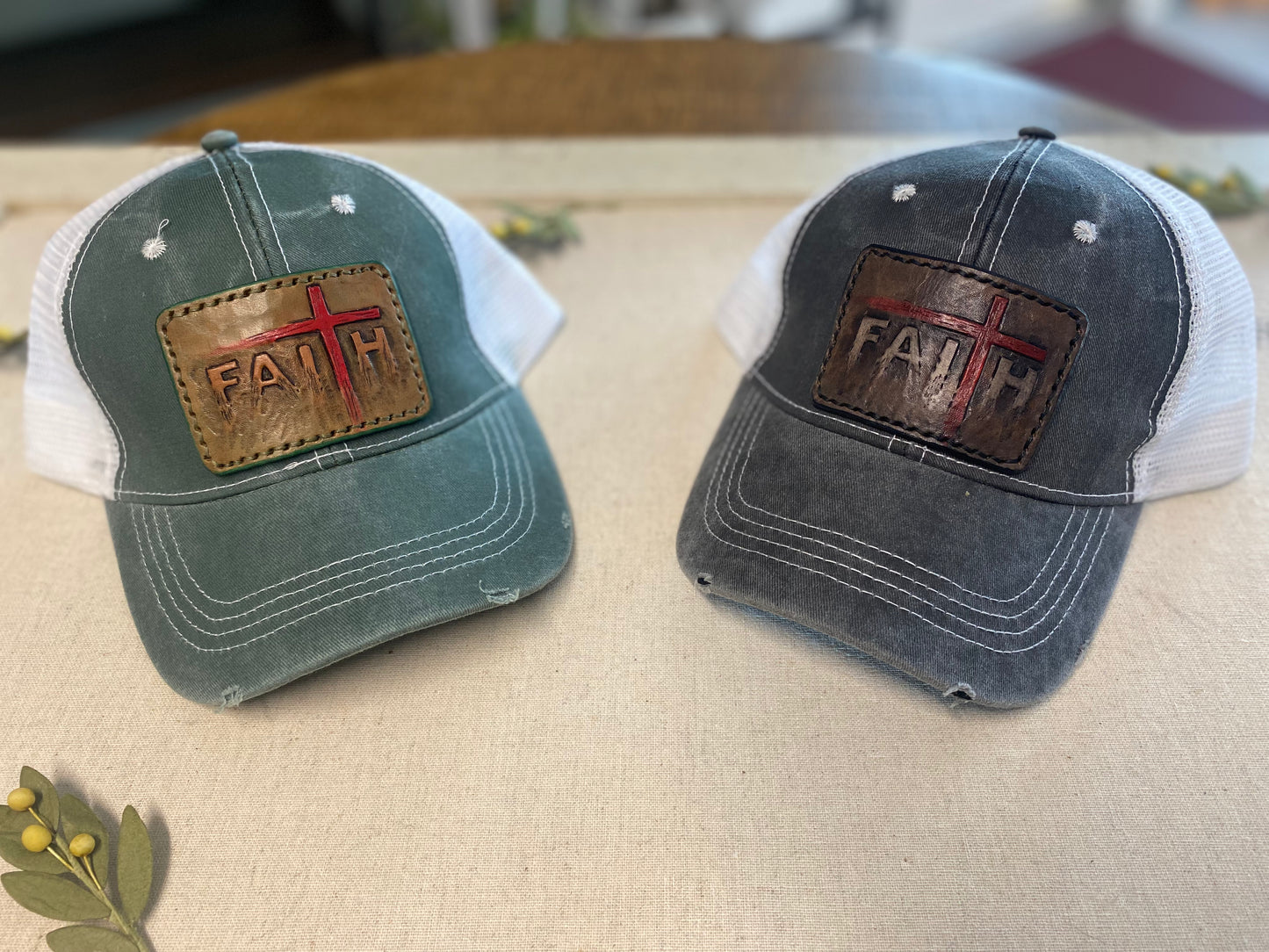 Netted Trucker Cap with Leather Patch