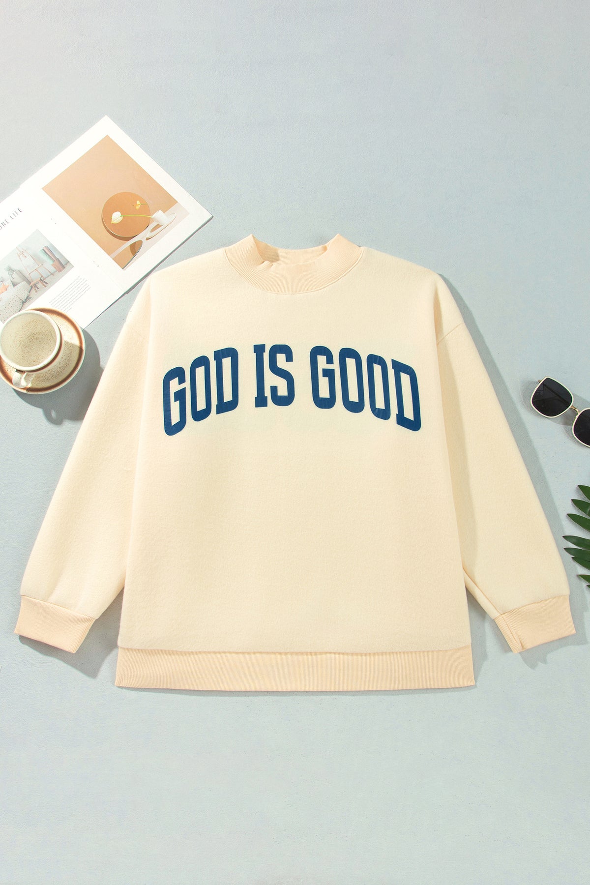 Light Grey Jesus Slogan Stand Neck Long Sleeve Oversized Tunic Plus Size Sweatshirt