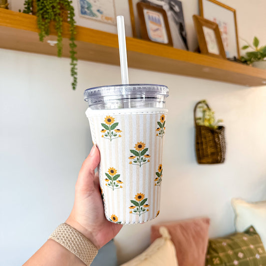 Oak Shore Collective LLC - Sunflowers and Stripes | Iced Coffee Sleeve