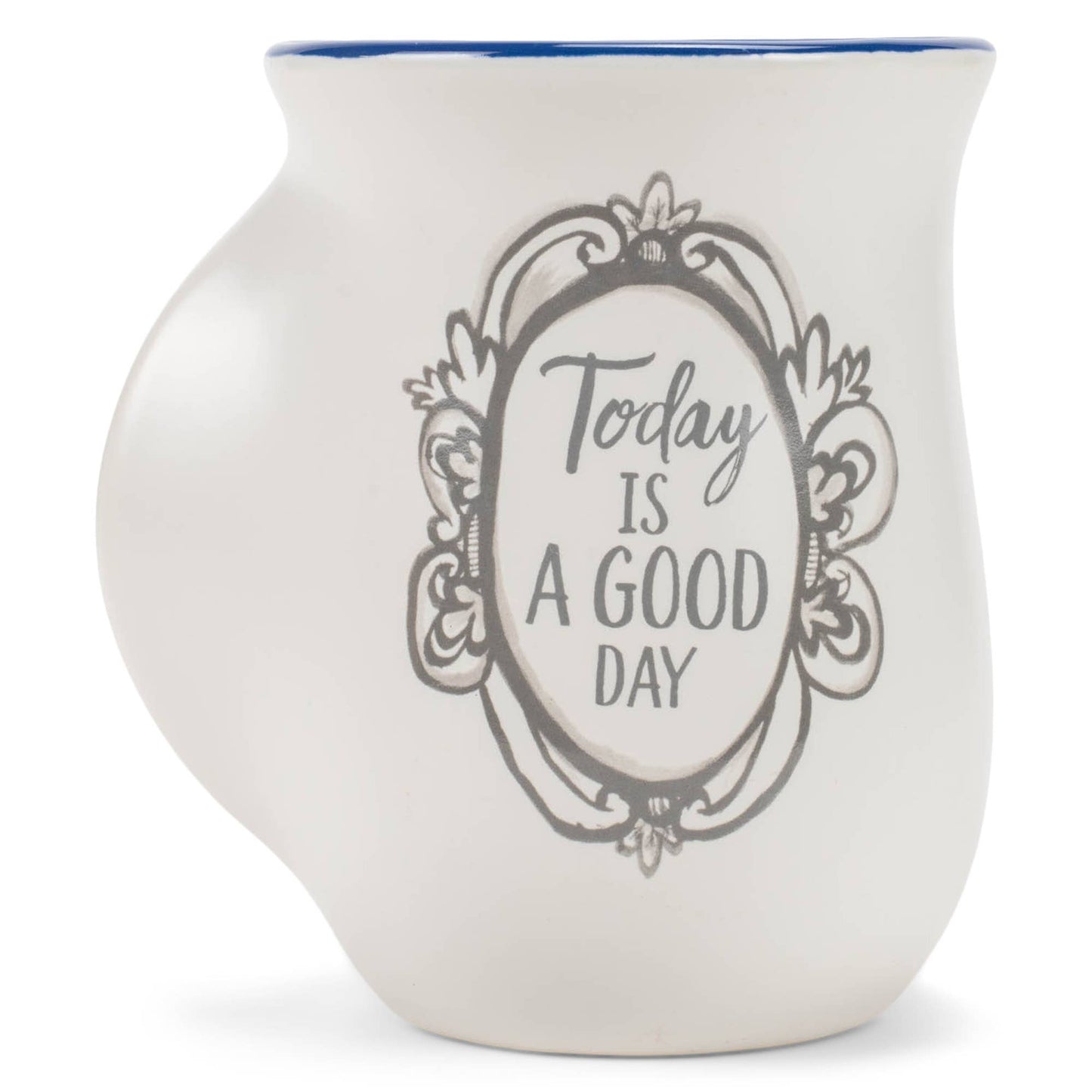 EAST AVENUE - Ceramic Handwarmer Mug Ornate Good Day Navy Interior 14 oz