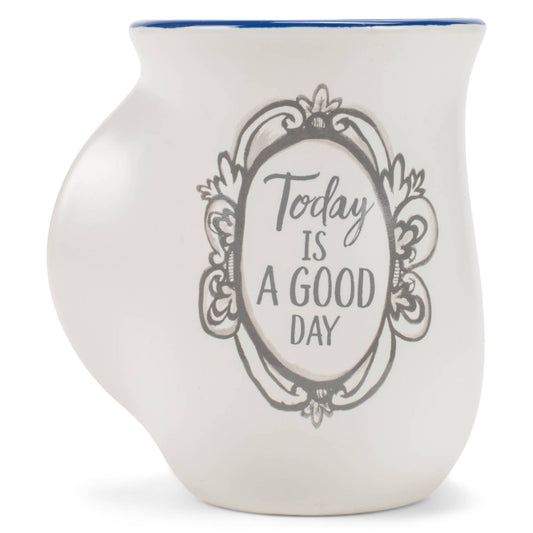 EAST AVENUE - Ceramic Handwarmer Mug Ornate Good Day Navy Interior 14 oz