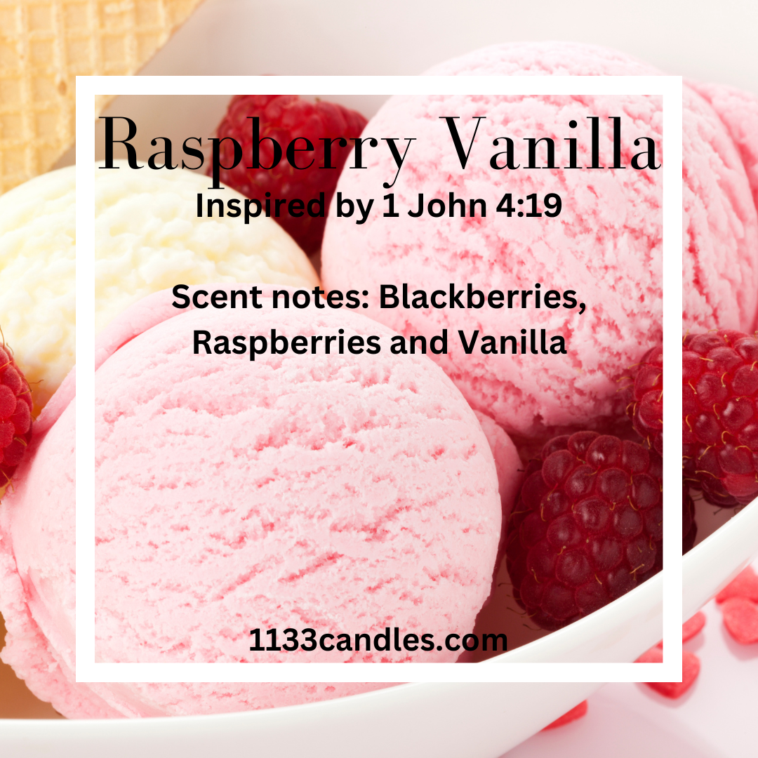 1133 Candles - 8oz Candle Raspberry Vanilla  - I love Jesus Christian Gift