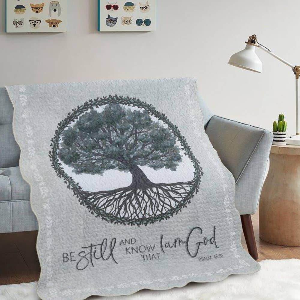 Swanson Christian Products - Quilted Throw Be Still and Know Tree 50" x 60"