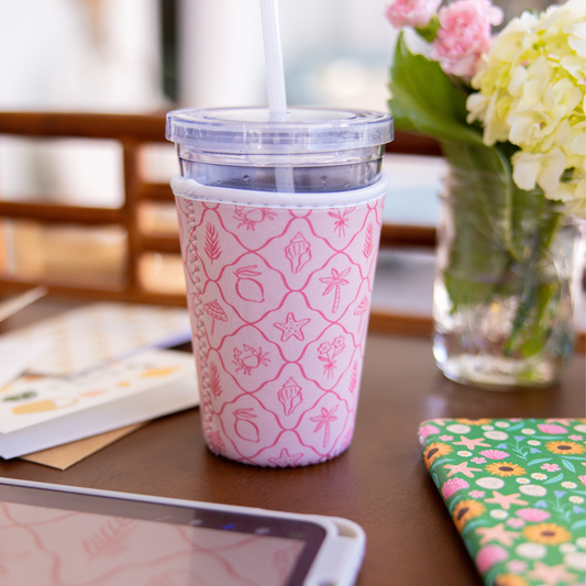 Oak Shore Collective LLC - Pink Palm Summer | Reusable Coffee Sleeve