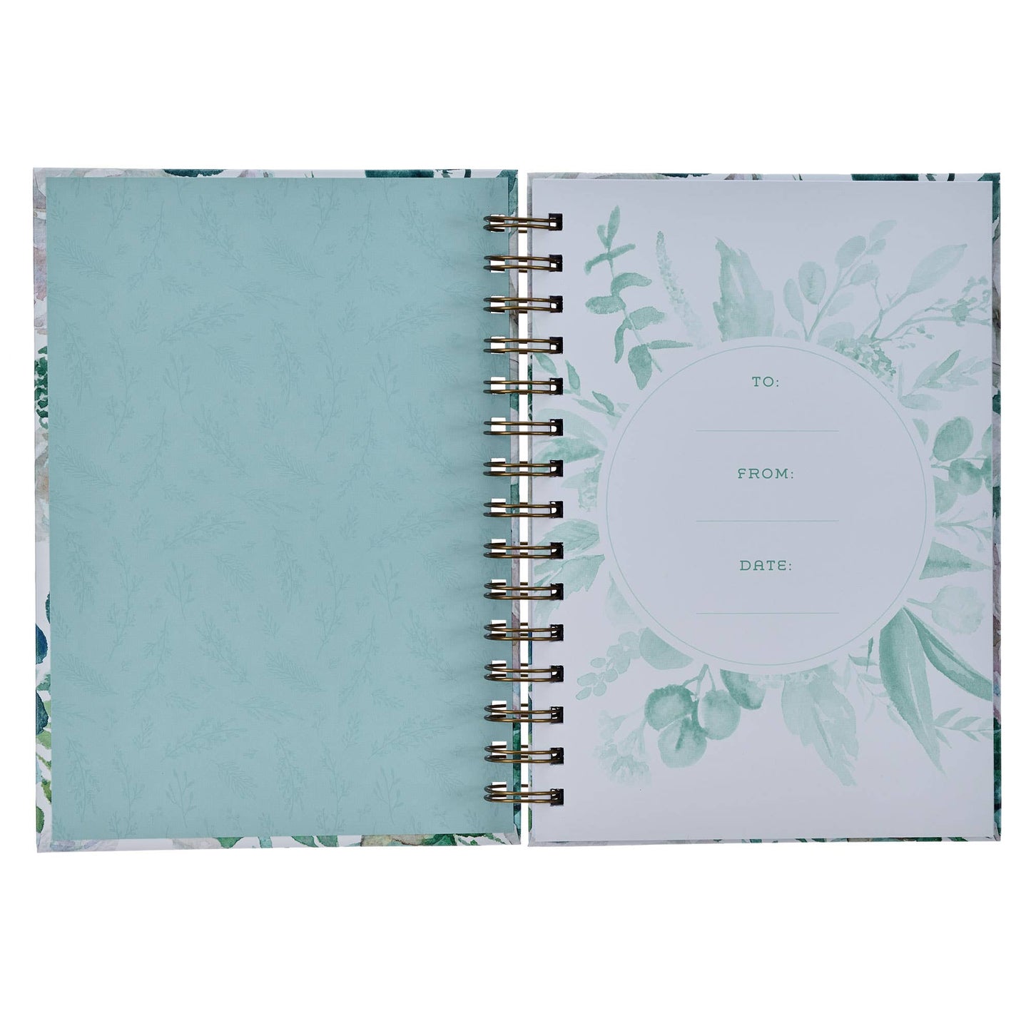 Christian Art Gifts - Journal Wirebound White/Teal Floral Be Still  Ps. 46:10