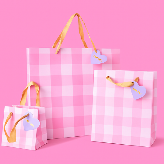 Taylor Elliott Designs - Gift Bags - Pink Gingham - Assorted Sizes to Choose From