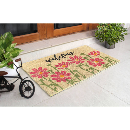 RugSmith - Welcome Pink Flowers Doormat