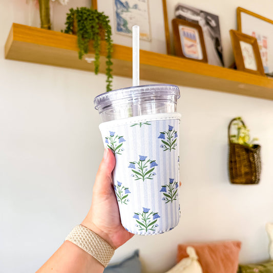 Oak Shore Collective LLC - Bellflowers and Stripes | Iced Coffee Sleeve
