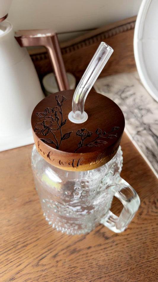 This Little Light of Mine Designs-   Glass mug with wooden lid