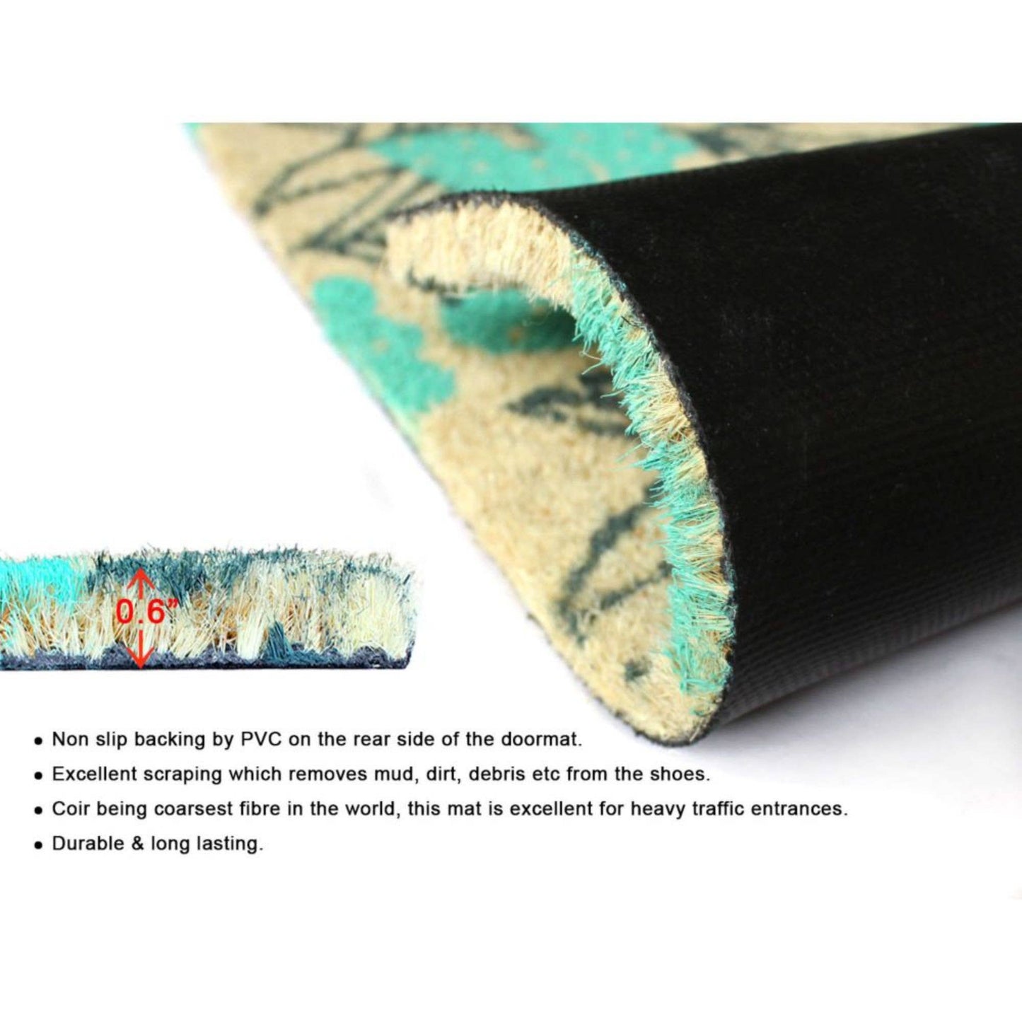RugSmith - RugSmith Ice Green Blue Floral Coir Doormat, 18" x 30"