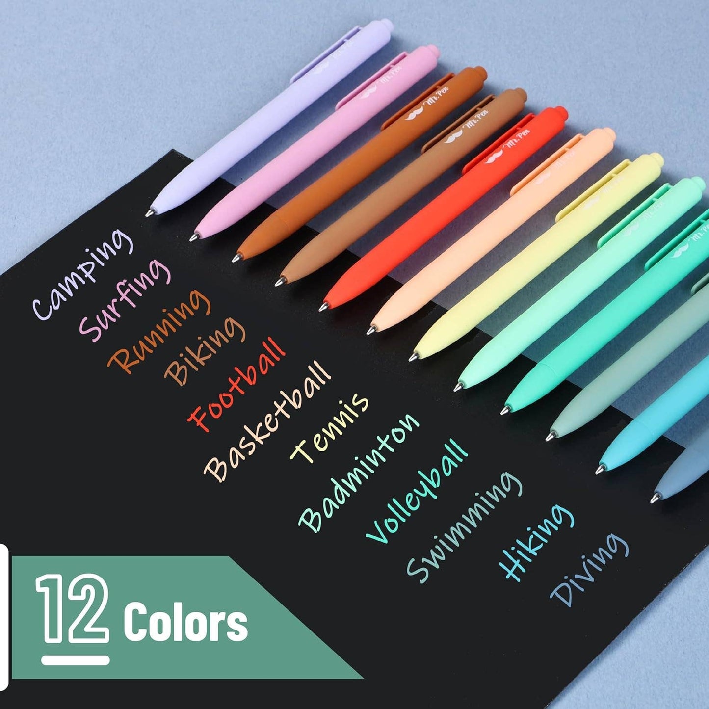 Mr. Pen - Cute 12-Pack Retractable Gel Pens with Colored Ink