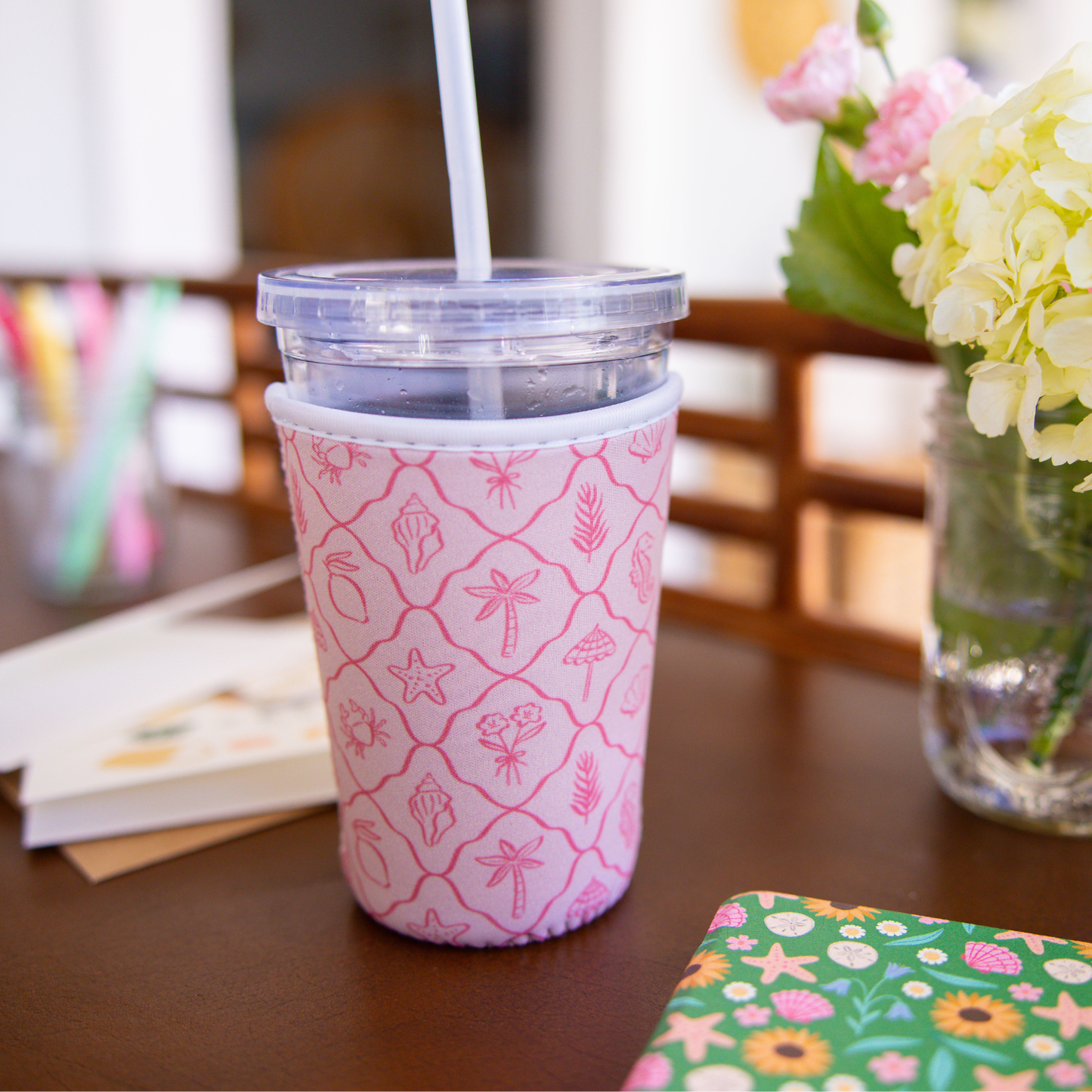 Oak Shore Collective LLC - Pink Palm Summer | Reusable Coffee Sleeve